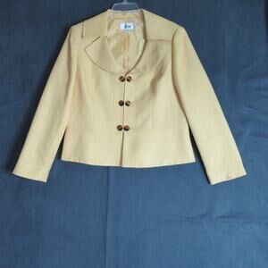 Le Suit Blazer Womens 16 Yellow Woven Long Sleeve Button Suit Jacket Work Mod
